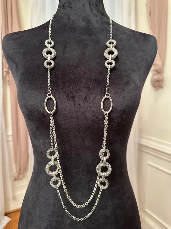 ✨ Vintage Silver Tone Long Statement Necklace - Picture 4 of 5